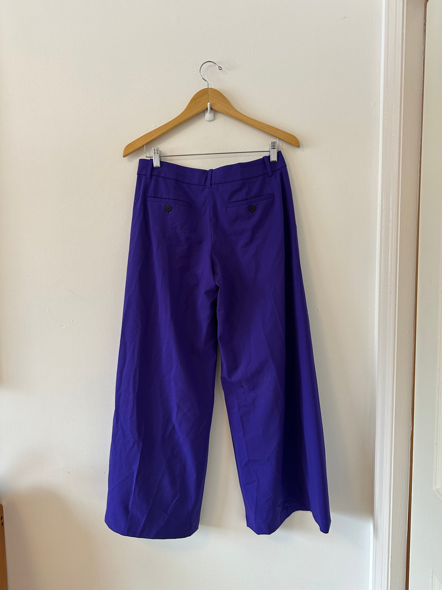 Theory Pleated Low-Rise Wide Leg Pant in Good Wool - Blue Iris (Purple) | Size 2