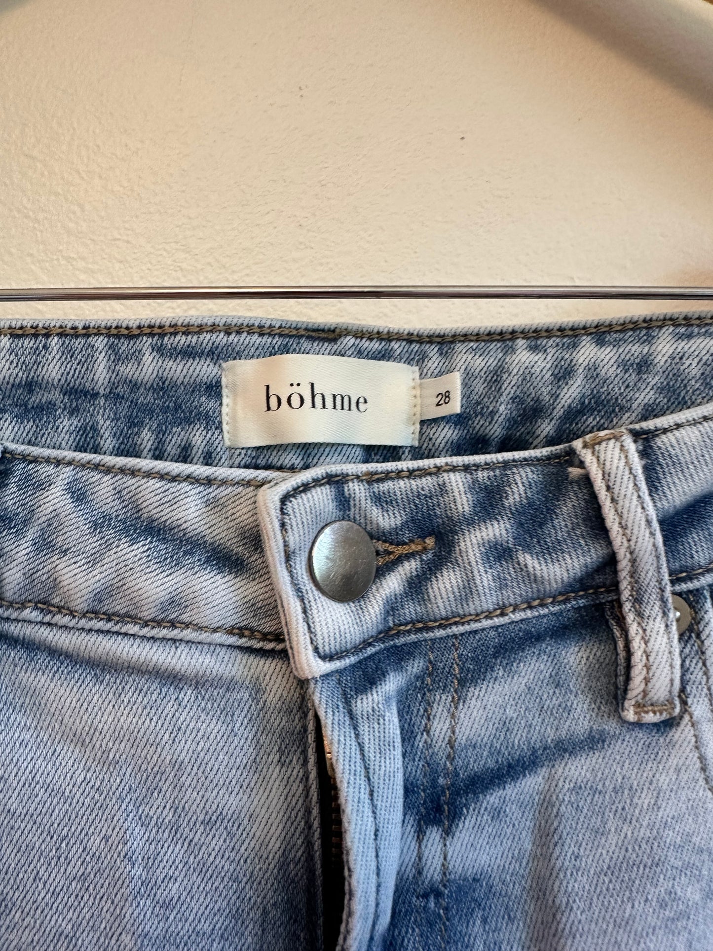 Bohme Colette Wide Leg Light Wash Raw Hem Jeans | Size 28