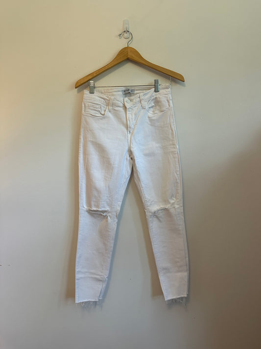 Just Black Denim White Distressed Raw Hem Skinny Jeans | Size 29
