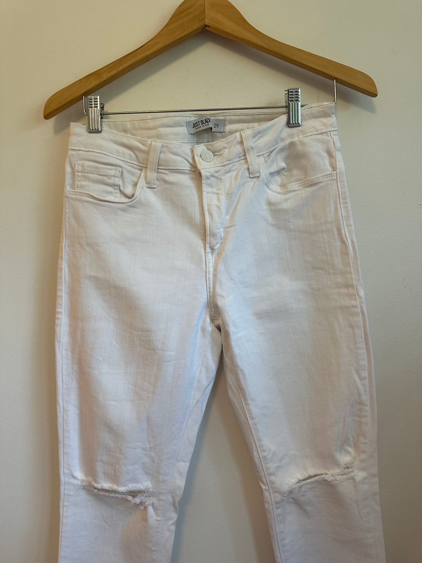 Just Black Denim White Distressed Raw Hem Skinny Jeans | Size 29