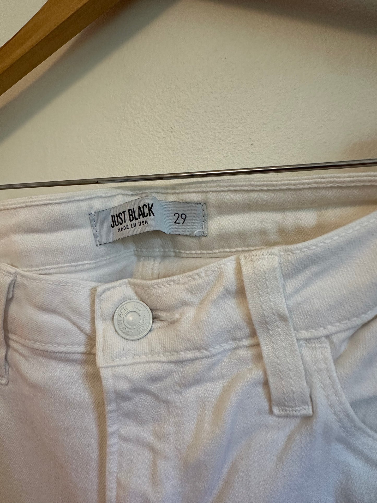 Just Black Denim White Distressed Raw Hem Skinny Jeans | Size 29