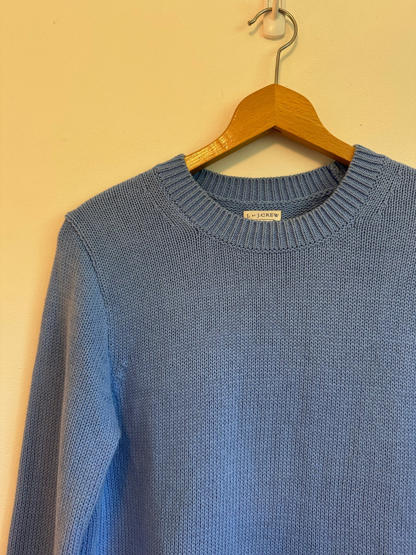 J. by J.Crew Light Blue Scalloped Hem Cotton Knit Crew Neck Sweater | Size Small