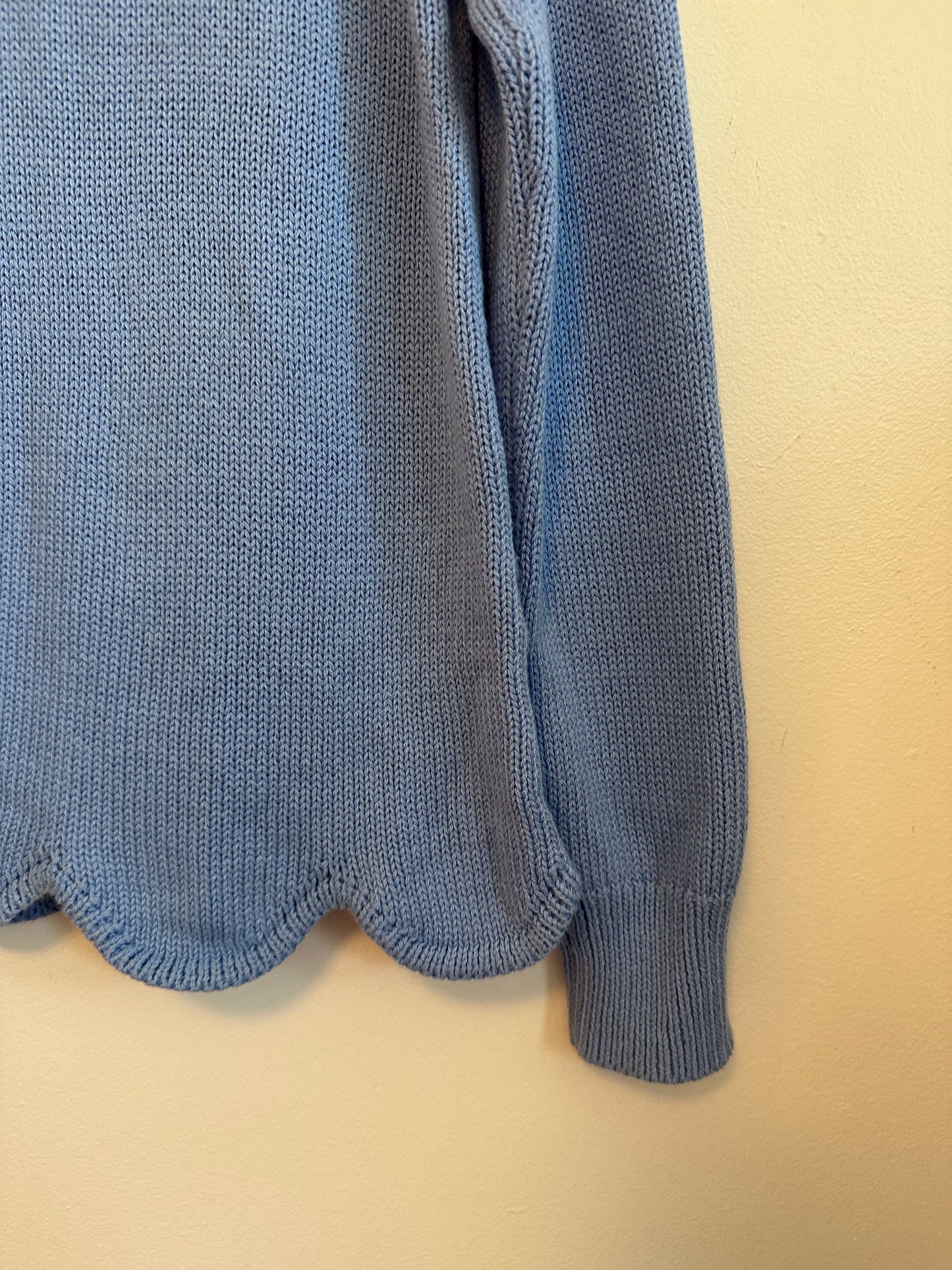 J. by J.Crew Light Blue Scalloped Hem Cotton Knit Crew Neck Sweater | Size Small