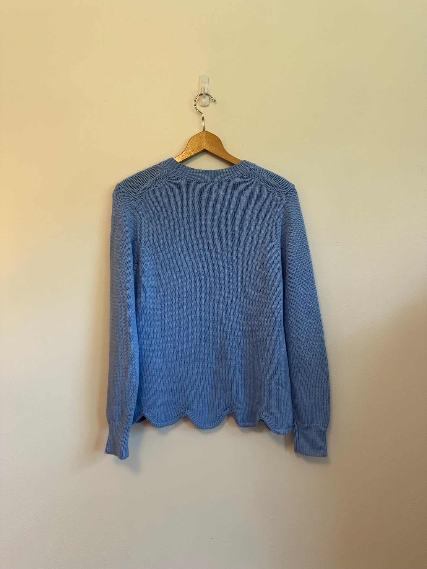 J. by J.Crew Light Blue Scalloped Hem Cotton Knit Crew Neck Sweater | Size Small