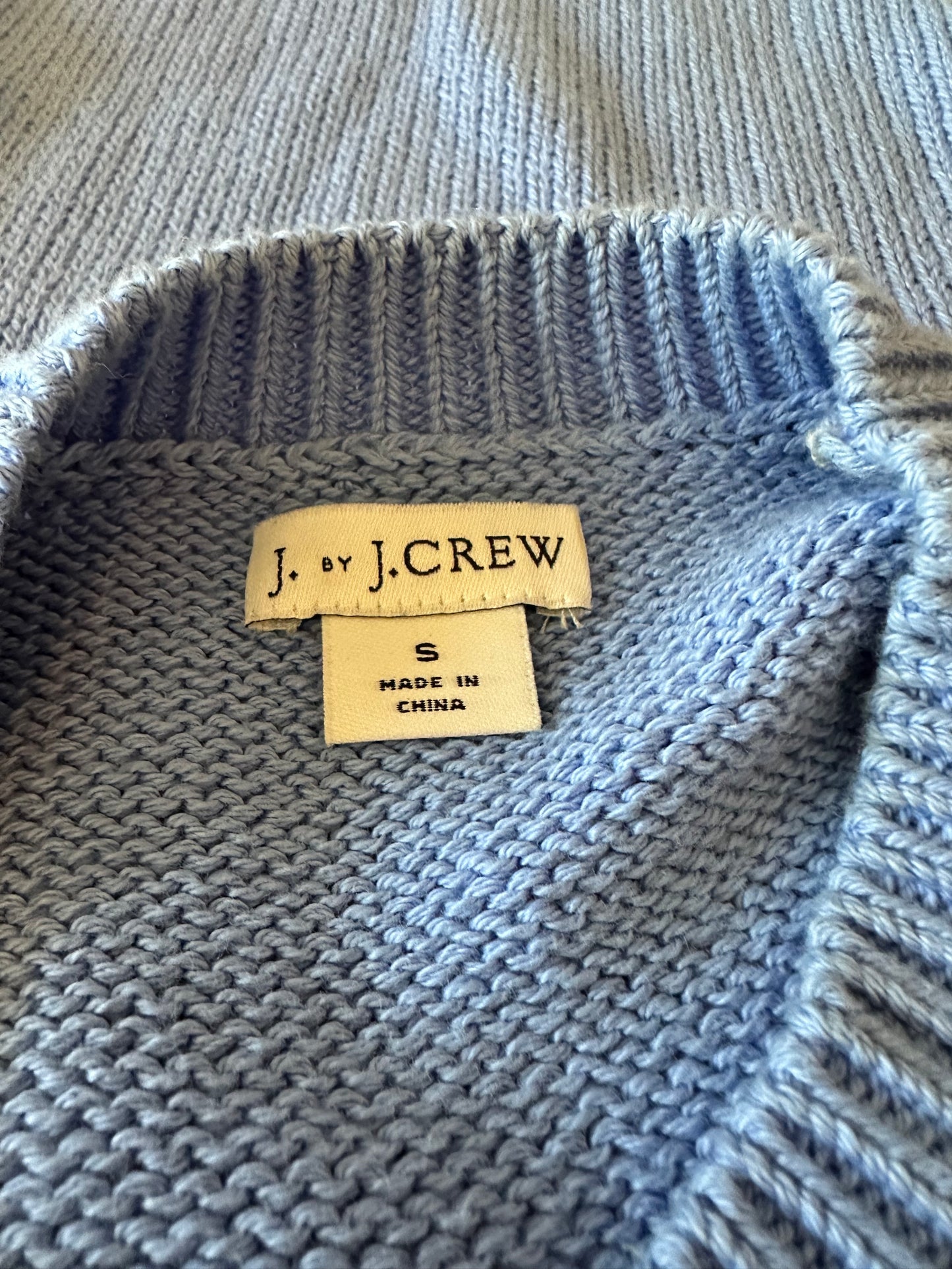 J. by J.Crew Light Blue Scalloped Hem Cotton Knit Crew Neck Sweater | Size Small