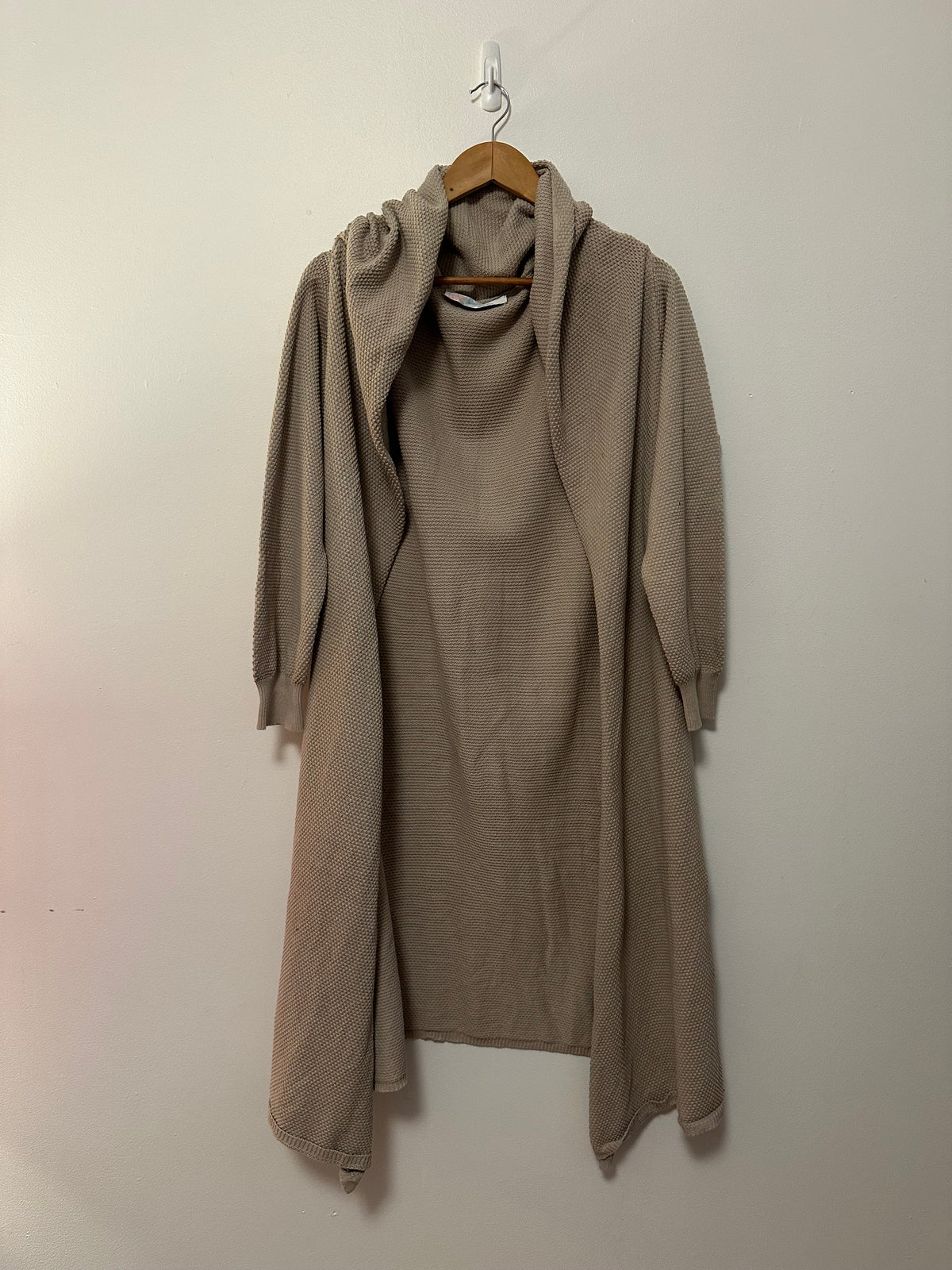 Free People FP Beach Tan Waffle Knit Longline Hooded Cardigan Sweater | Medium