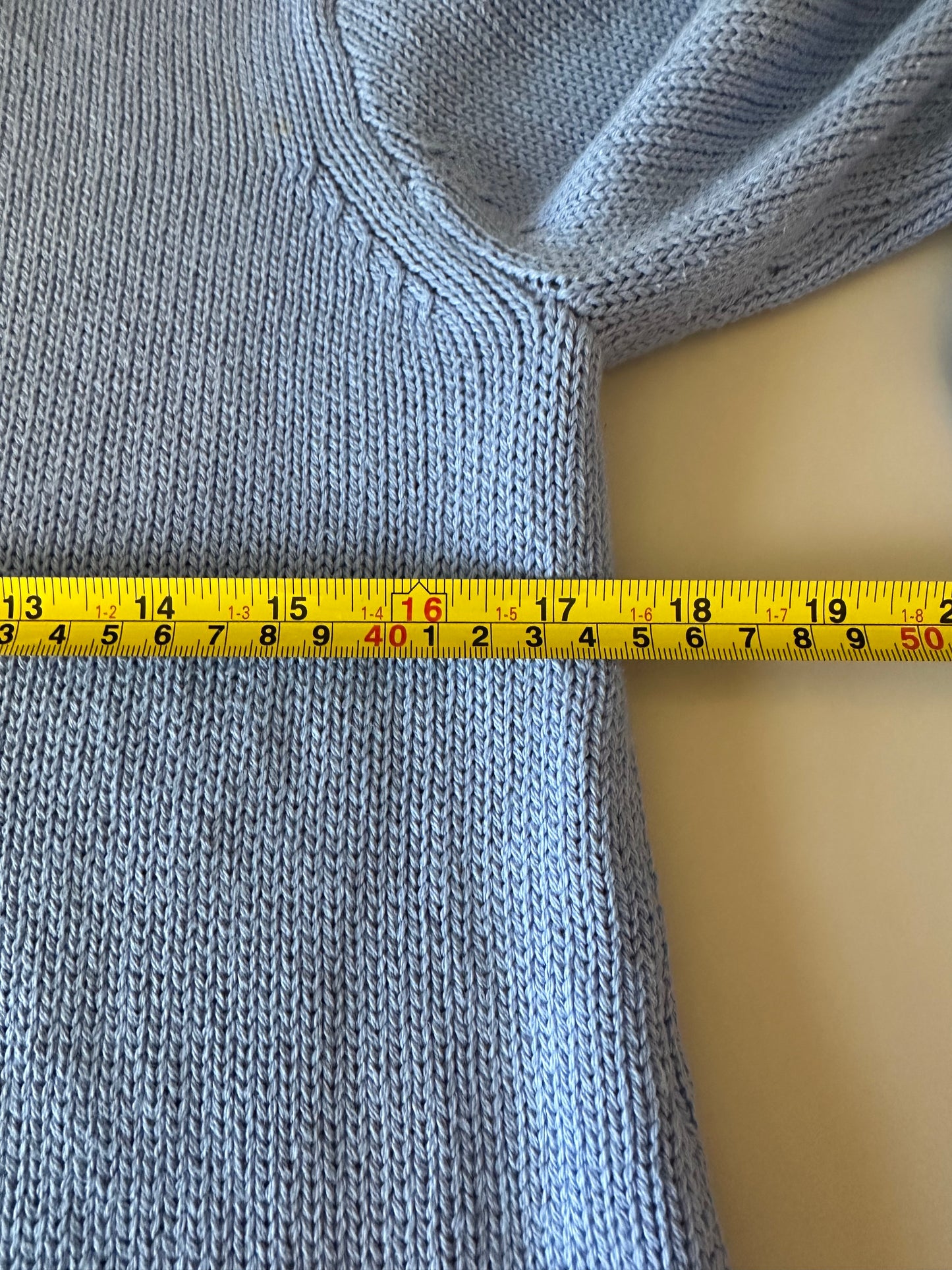 J. by J.Crew Light Blue Scalloped Hem Cotton Knit Crew Neck Sweater | Size Small