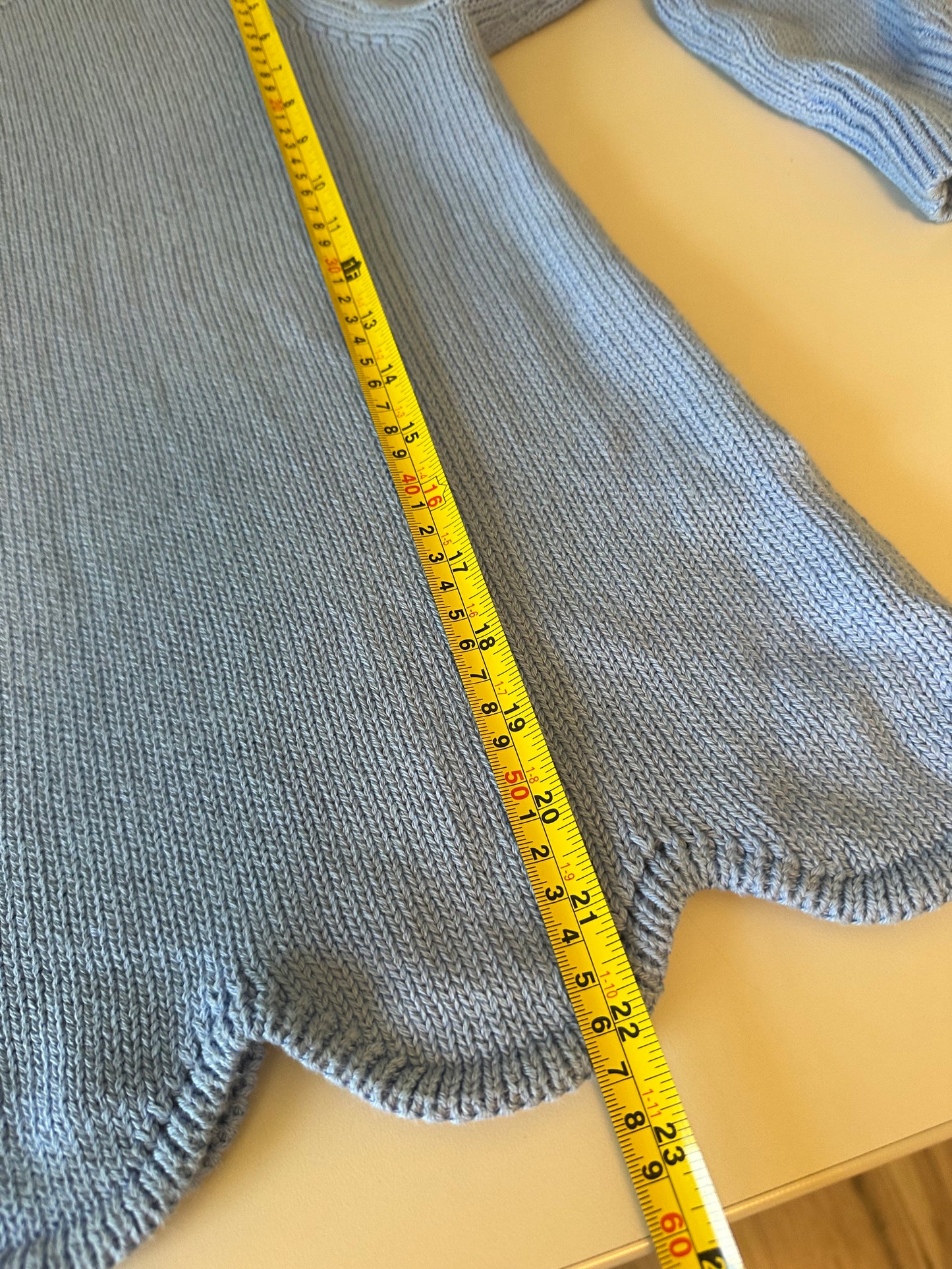 J. by J.Crew Light Blue Scalloped Hem Cotton Knit Crew Neck Sweater | Size Small