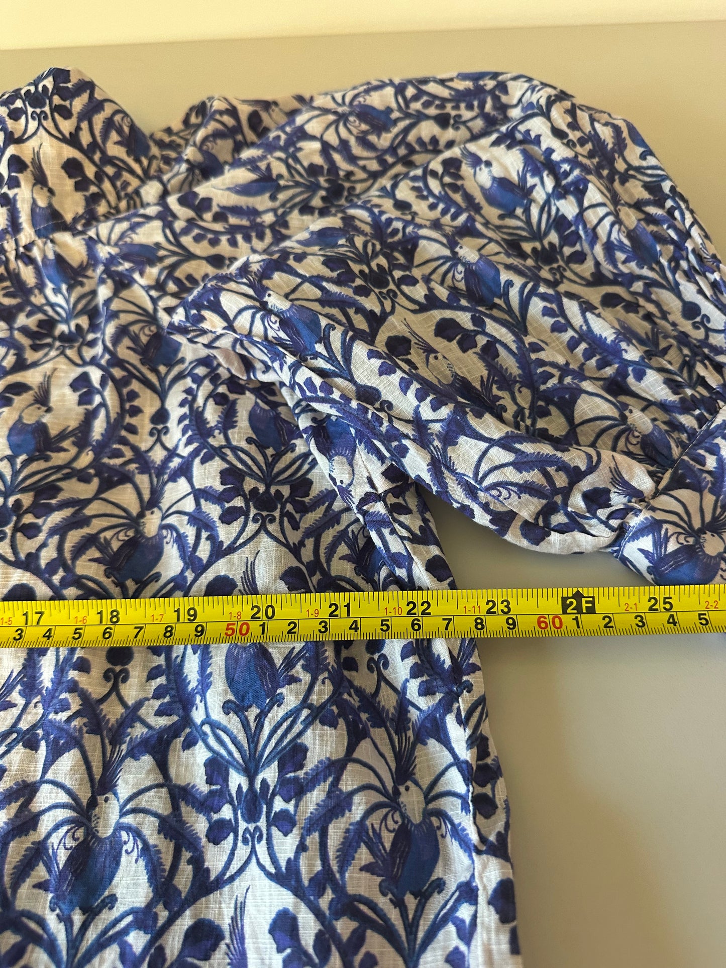 Maeve x Anthropologie Blue and White Puff Sleeve Button Down Blouse | Size Small