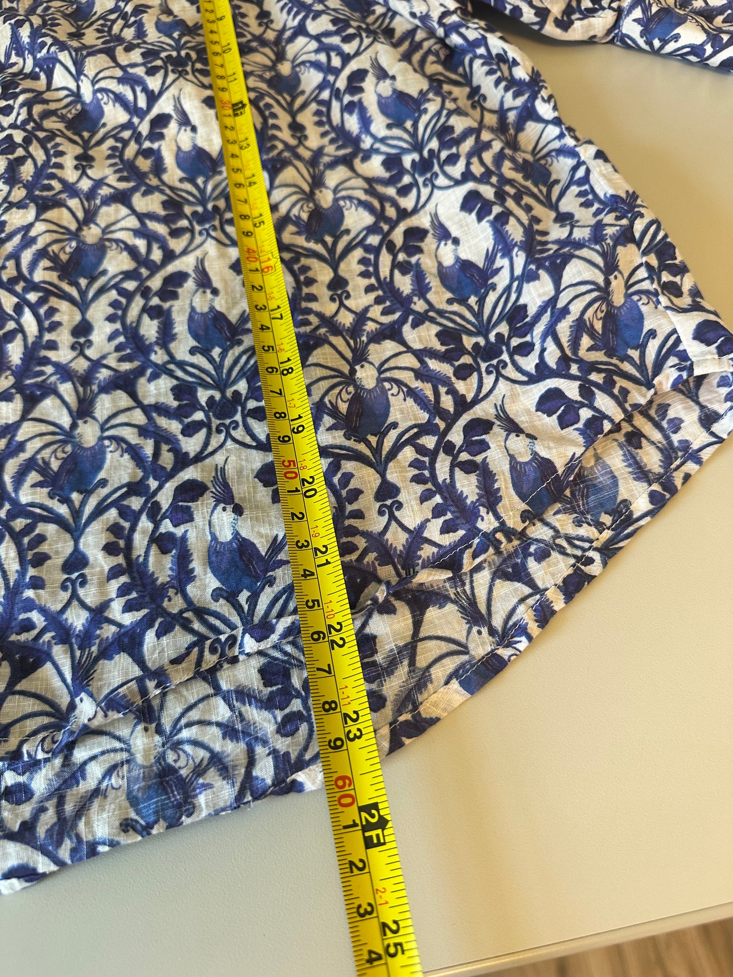 Maeve x Anthropologie Blue and White Puff Sleeve Button Down Blouse | Size Small