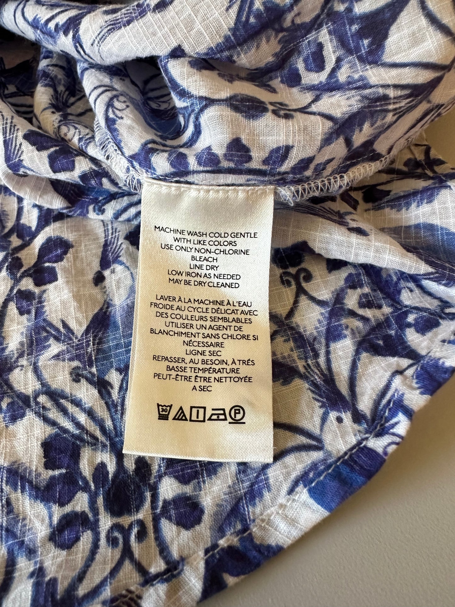 Maeve x Anthropologie Blue and White Puff Sleeve Button Down Blouse | Size Small