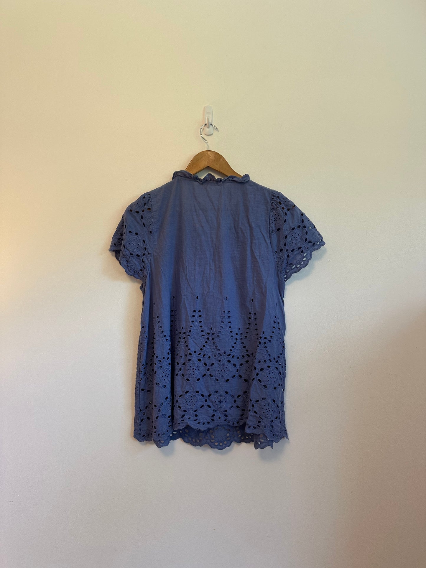 Ces Femme Blue Eyelet Cotton Boho Blouse | Size Small