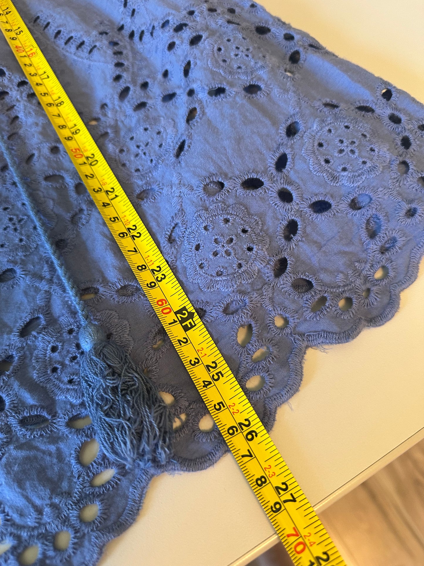 Ces Femme Blue Eyelet Cotton Boho Blouse | Size Small