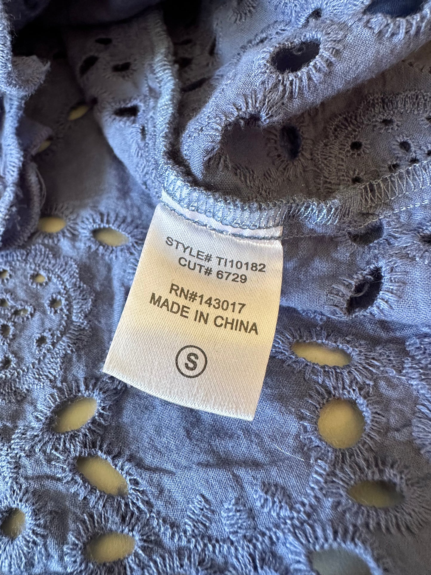 Ces Femme Blue Eyelet Cotton Boho Blouse | Size Small