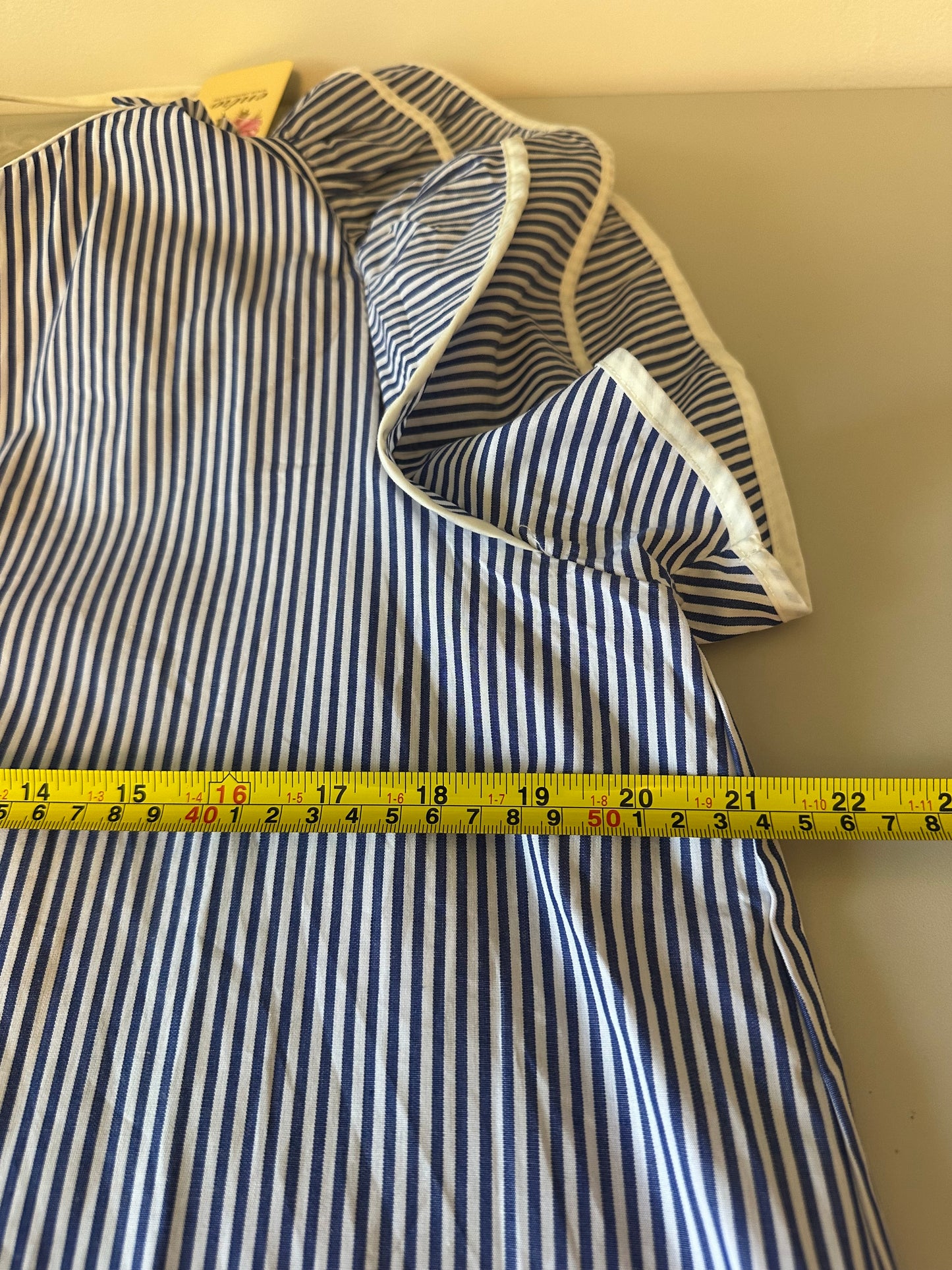 NWT Entro Blue and White Striped Ruffle Sleeve Blouse | Size Medium