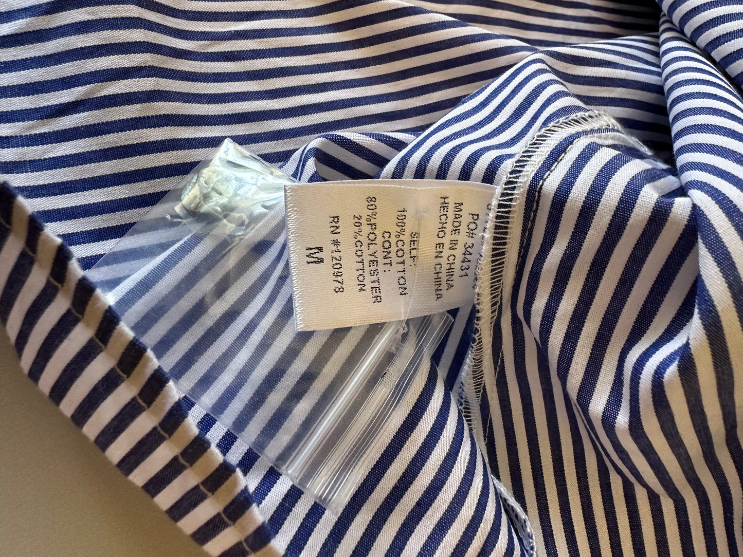 NWT Entro Blue and White Striped Ruffle Sleeve Blouse | Size Medium