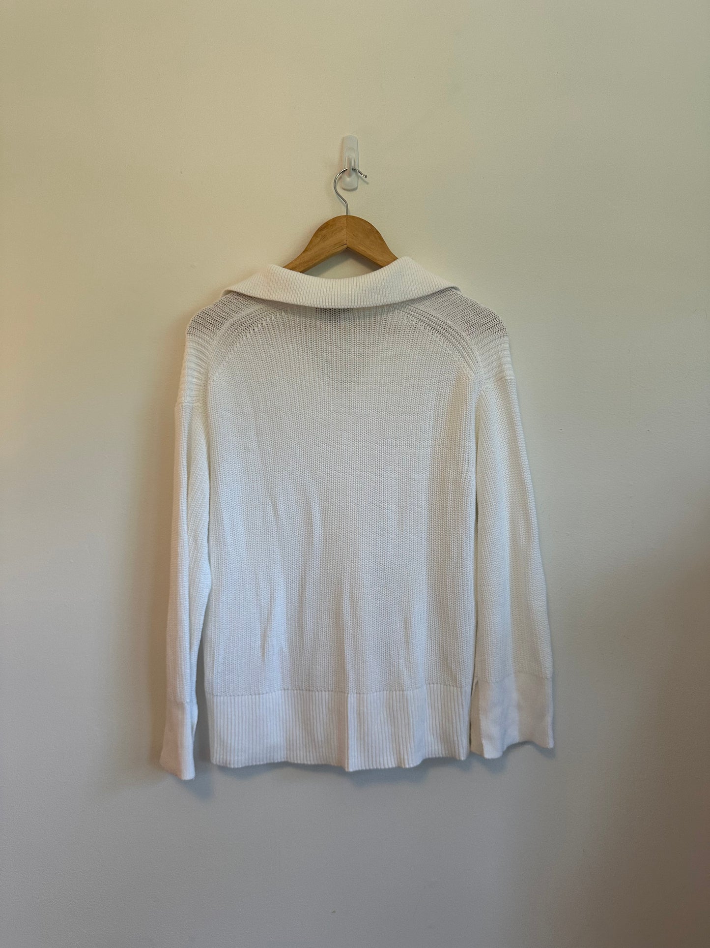 J. Crew White Cotton Polo V-Neck Ribbed Knit Sweater | Size Small