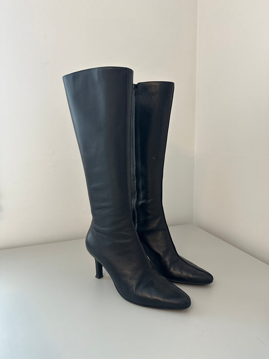 LOFT Black Leather Knee High Pointed Toe "Paris" Heeled Boots | Size 7.5