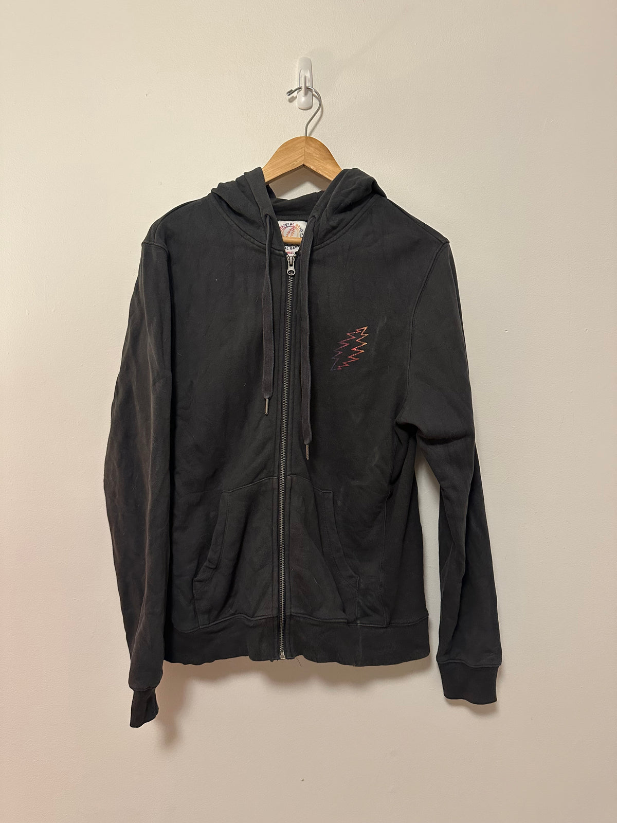 Spiritual Gangster x Grateful Dead Rainbow Foil Zip Up Hoodie in Black | Size Small