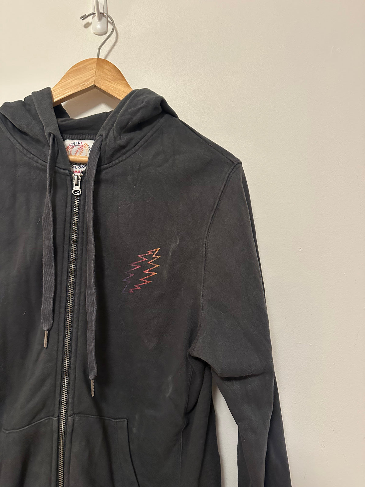 Spiritual Gangster x Grateful Dead Rainbow Foil Zip Up Hoodie in Black | Size Small