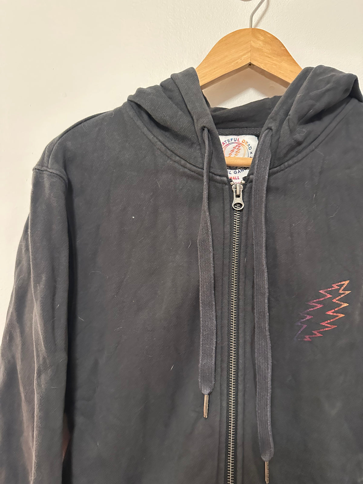 Spiritual Gangster x Grateful Dead Rainbow Foil Zip Up Hoodie in Black | Size Small