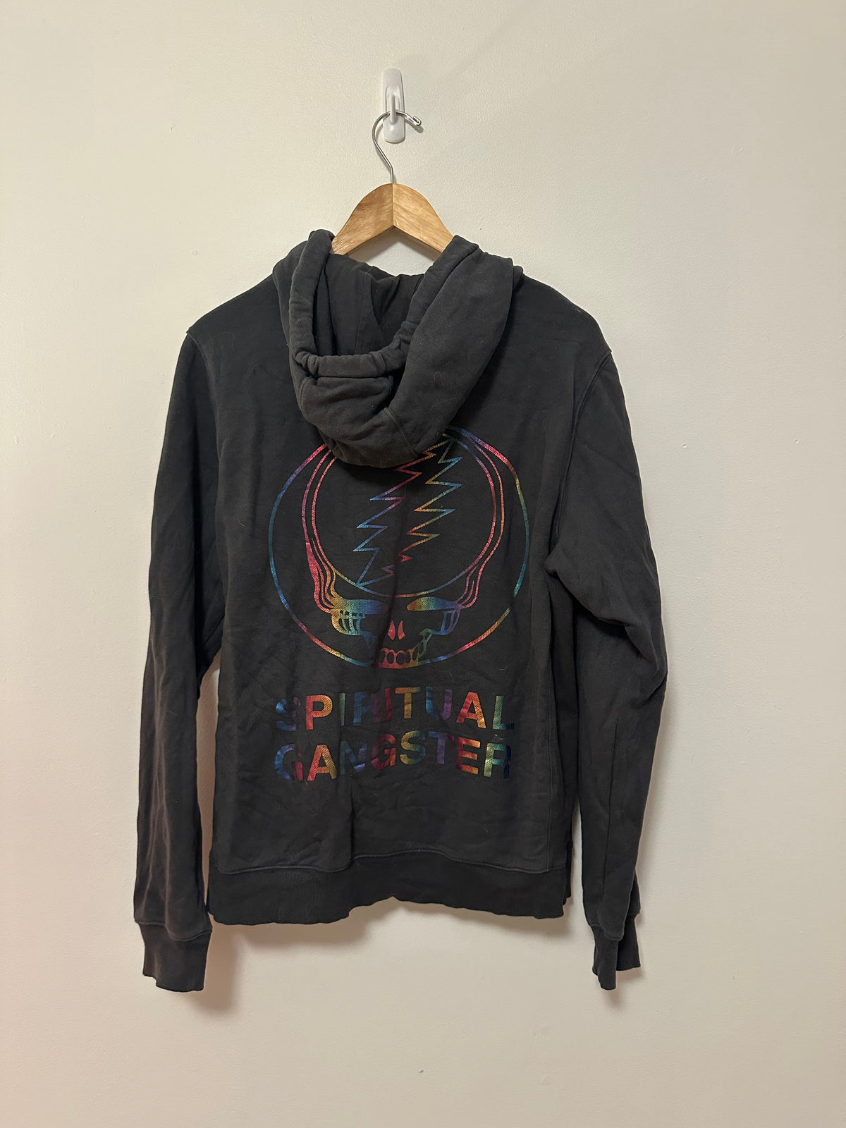 Spiritual Gangster x Grateful Dead Rainbow Foil Zip Up Hoodie in Black | Size Small