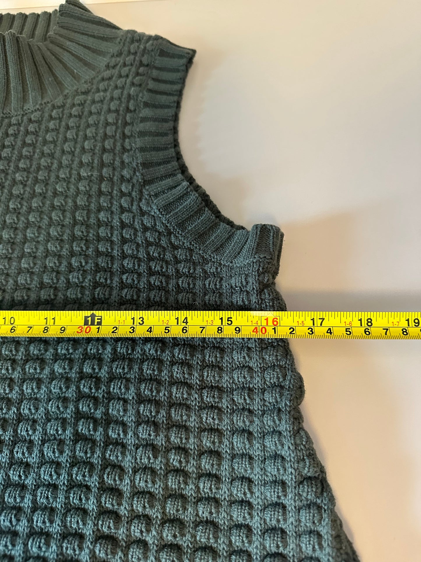 French Connection Forest Green Popcorn Knit Mock Neck Sleeveless Sweater | Size Small