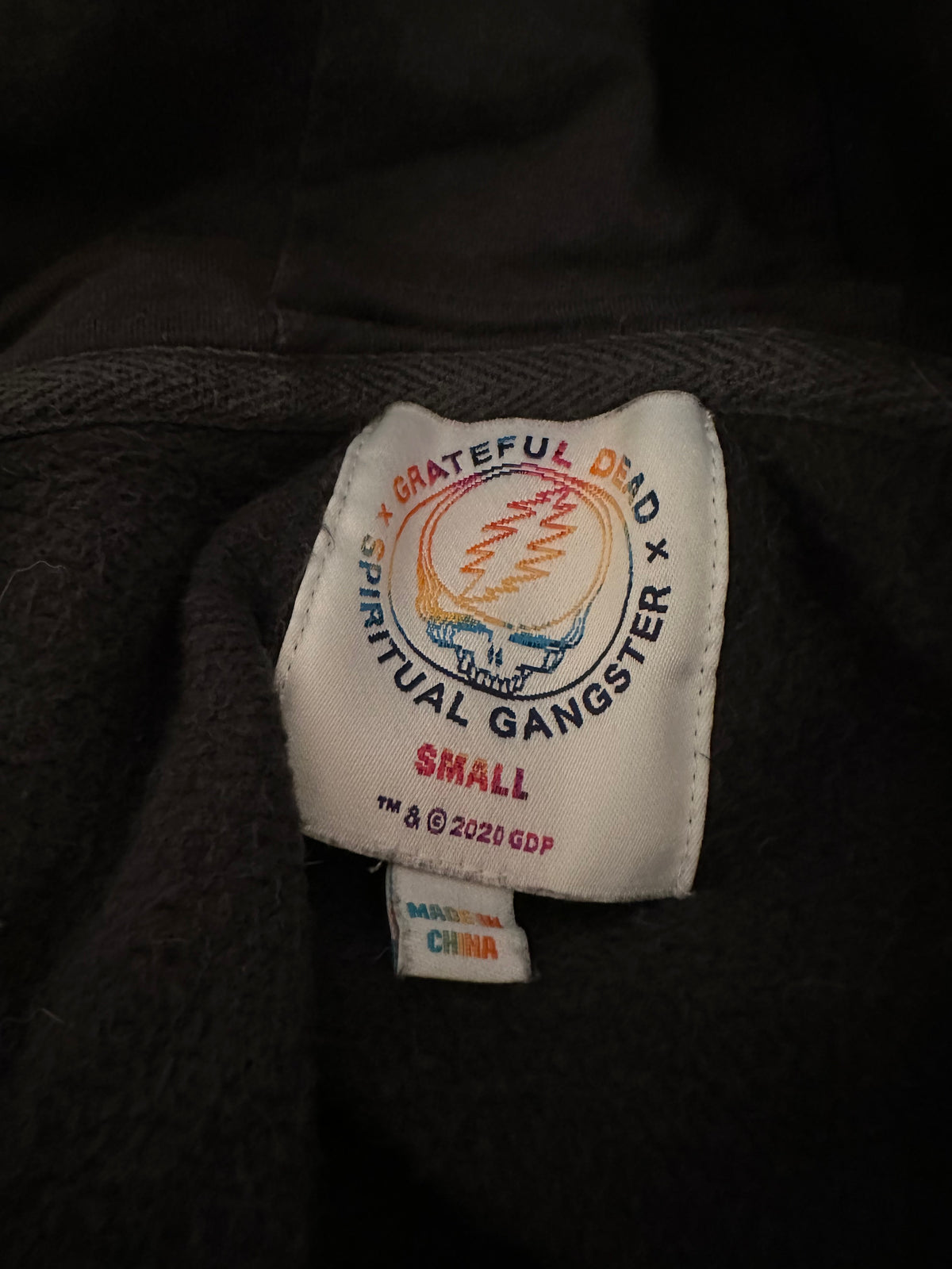 Spiritual Gangster x Grateful Dead Rainbow Foil Zip Up Hoodie in Black | Size Small