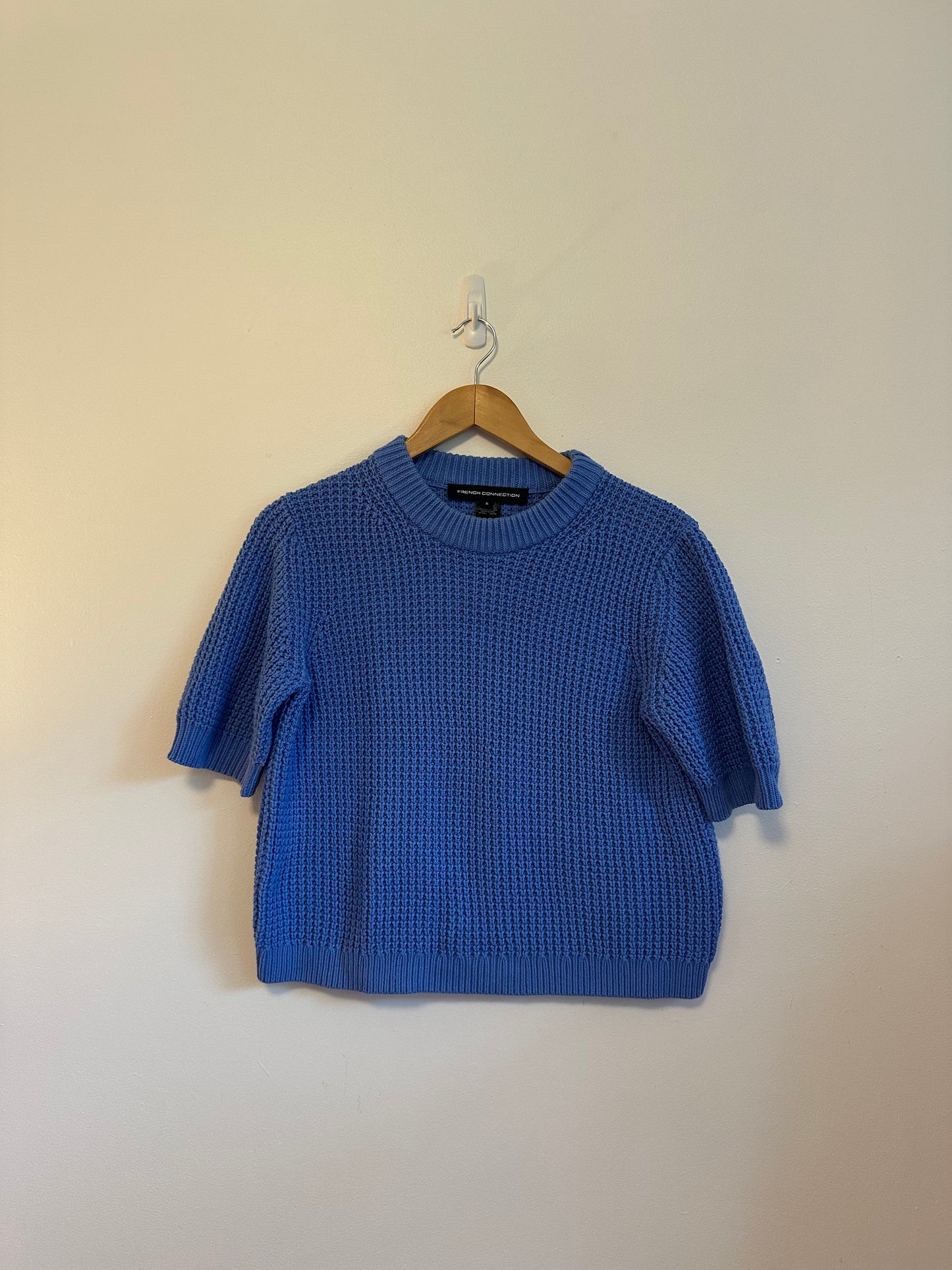 French Connection Periwinkle Blue Waffle Knit Short Sleeve Sweater | Size Small