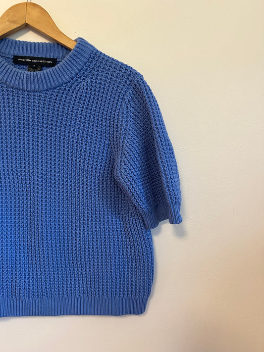 French Connection Periwinkle Blue Waffle Knit Short Sleeve Sweater | Size Small