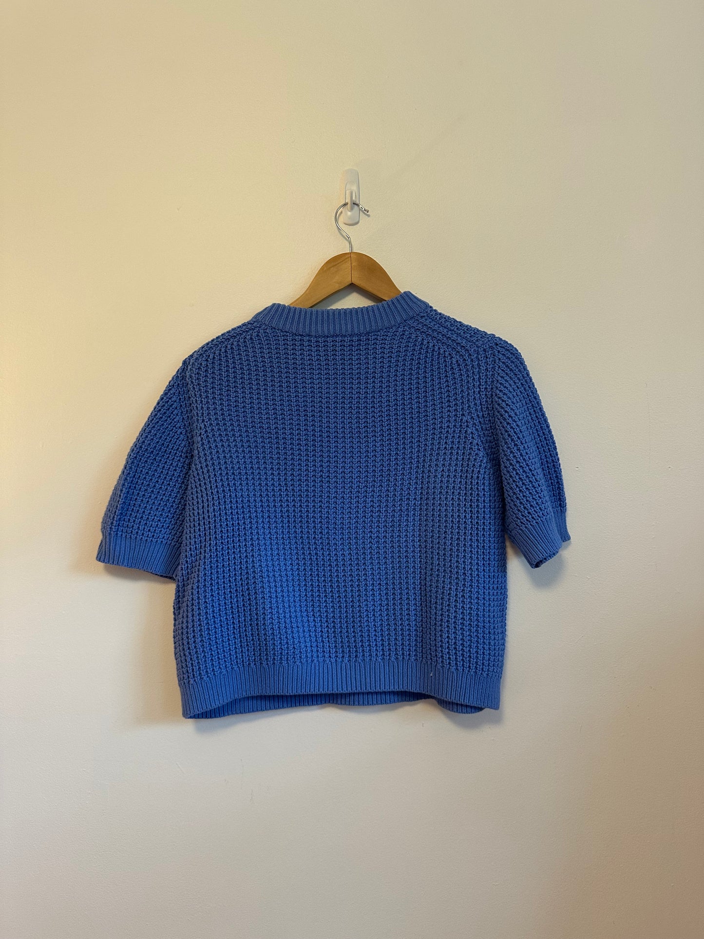 French Connection Periwinkle Blue Waffle Knit Short Sleeve Sweater | Size Small