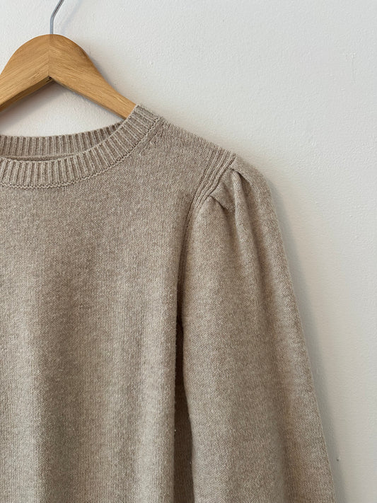 Classic Tan Crewneck Sweater with Puff Sleeves - Amazon Essentials | Size XS