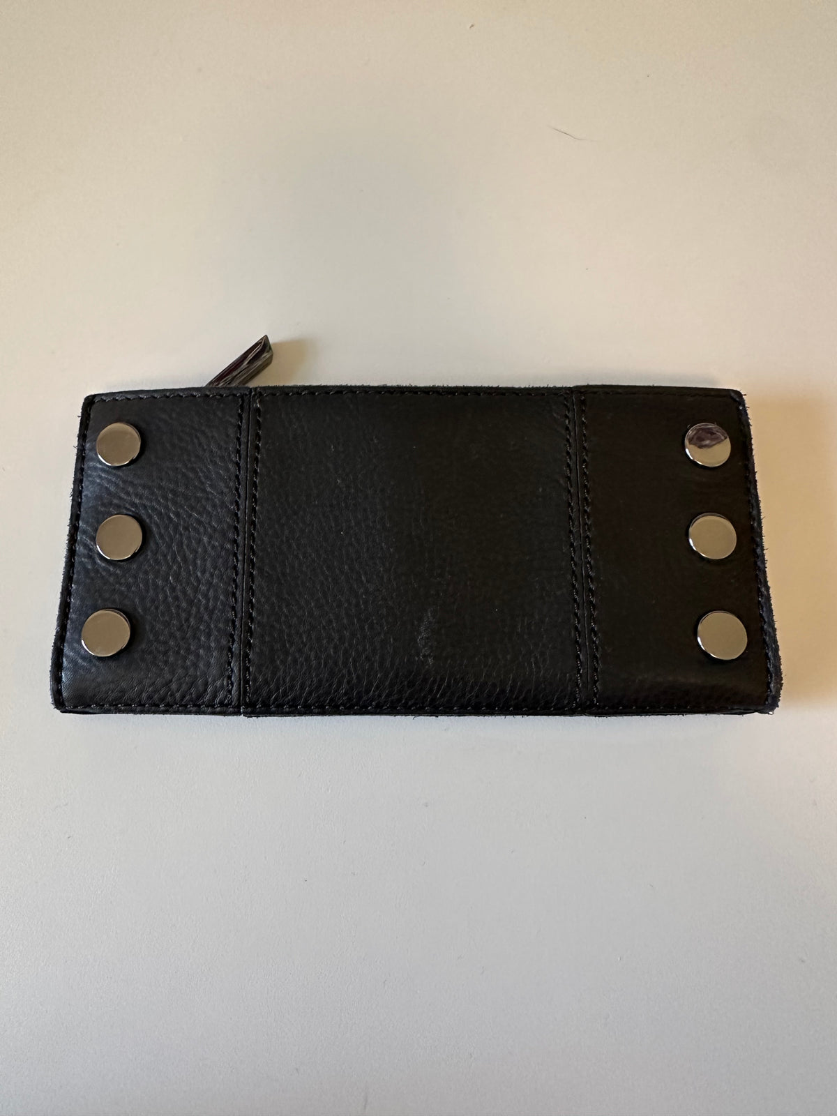 Hammitt 110 North Black Pebbled Leather Trifold Wallet with Silver Rivets