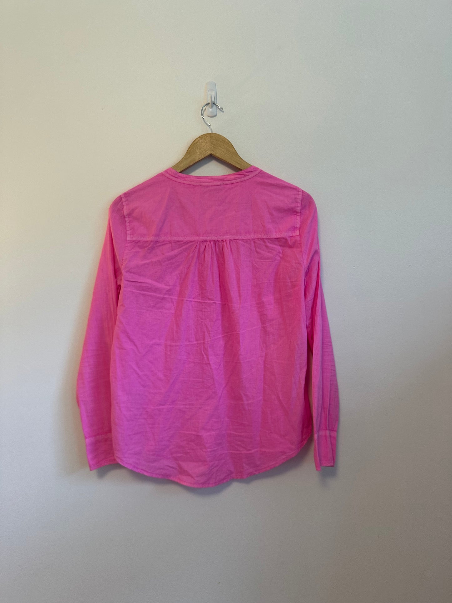 J. Crew Hot Pink Cotton Poplin Henley Long Sleeve Band Collar Shirt | Size Small