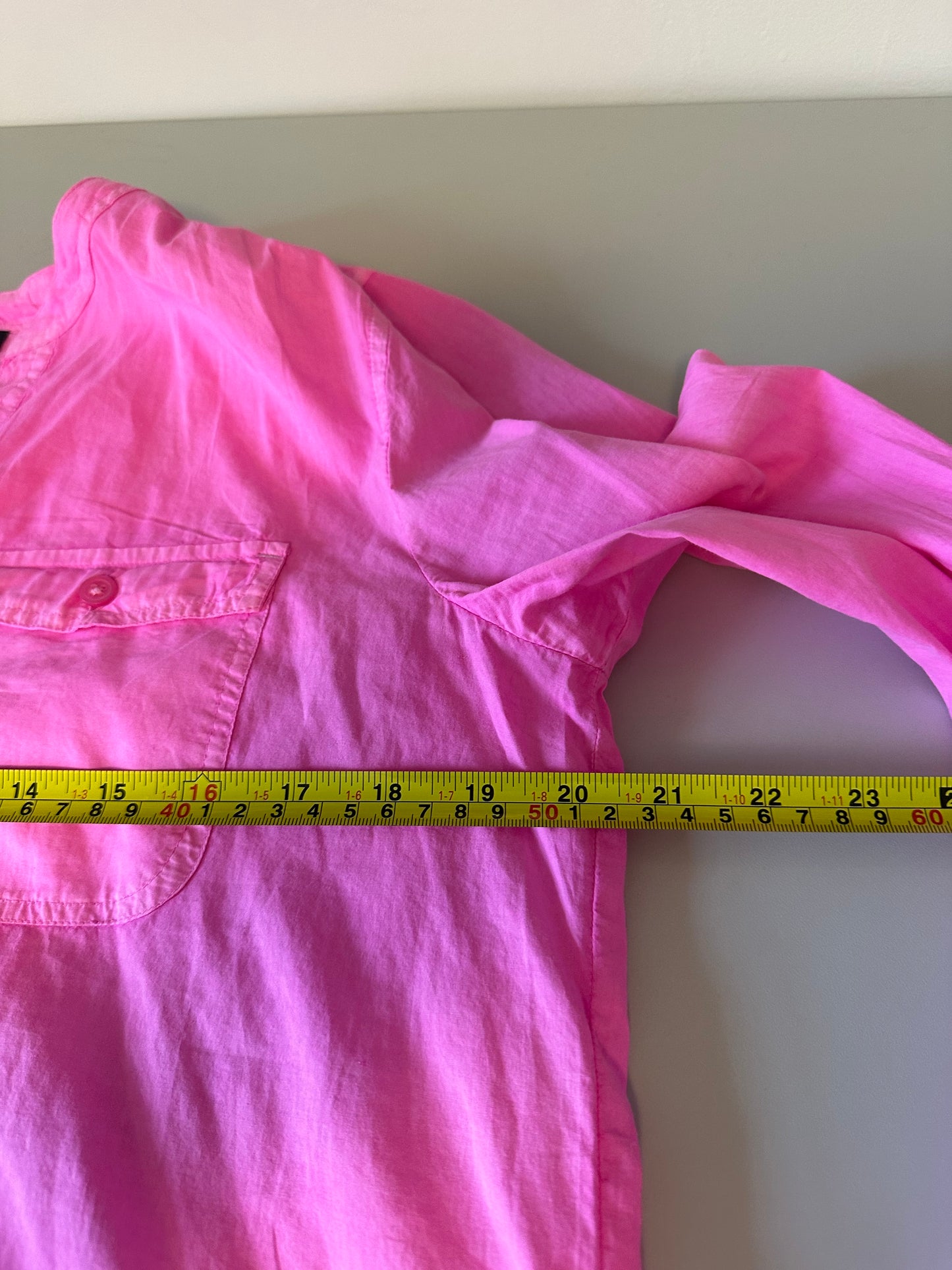 J. Crew Hot Pink Cotton Poplin Henley Long Sleeve Band Collar Shirt | Size Small