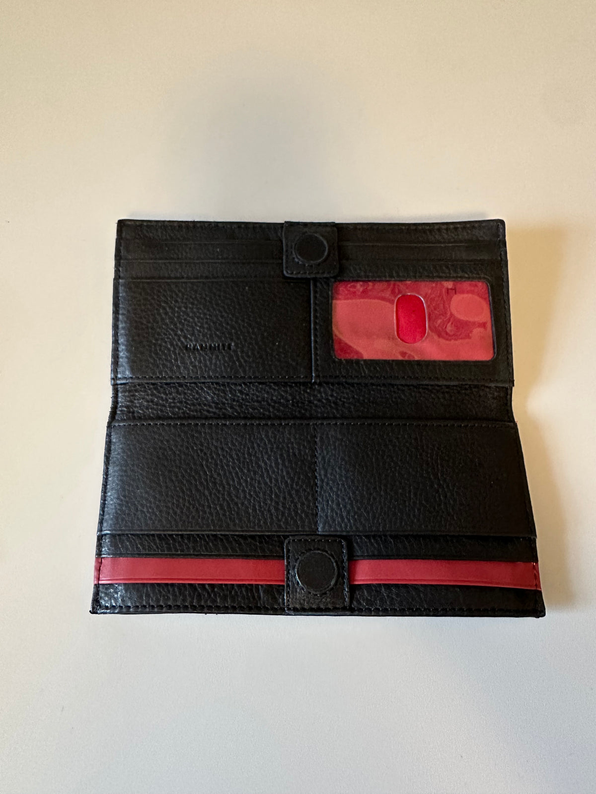 Hammitt 110 North Black Pebbled Leather Trifold Wallet with Silver Rivets