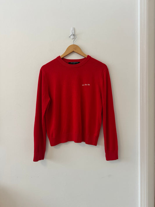 French Connection "Ooh La La" Embroidered Red Sweater | Size Medium