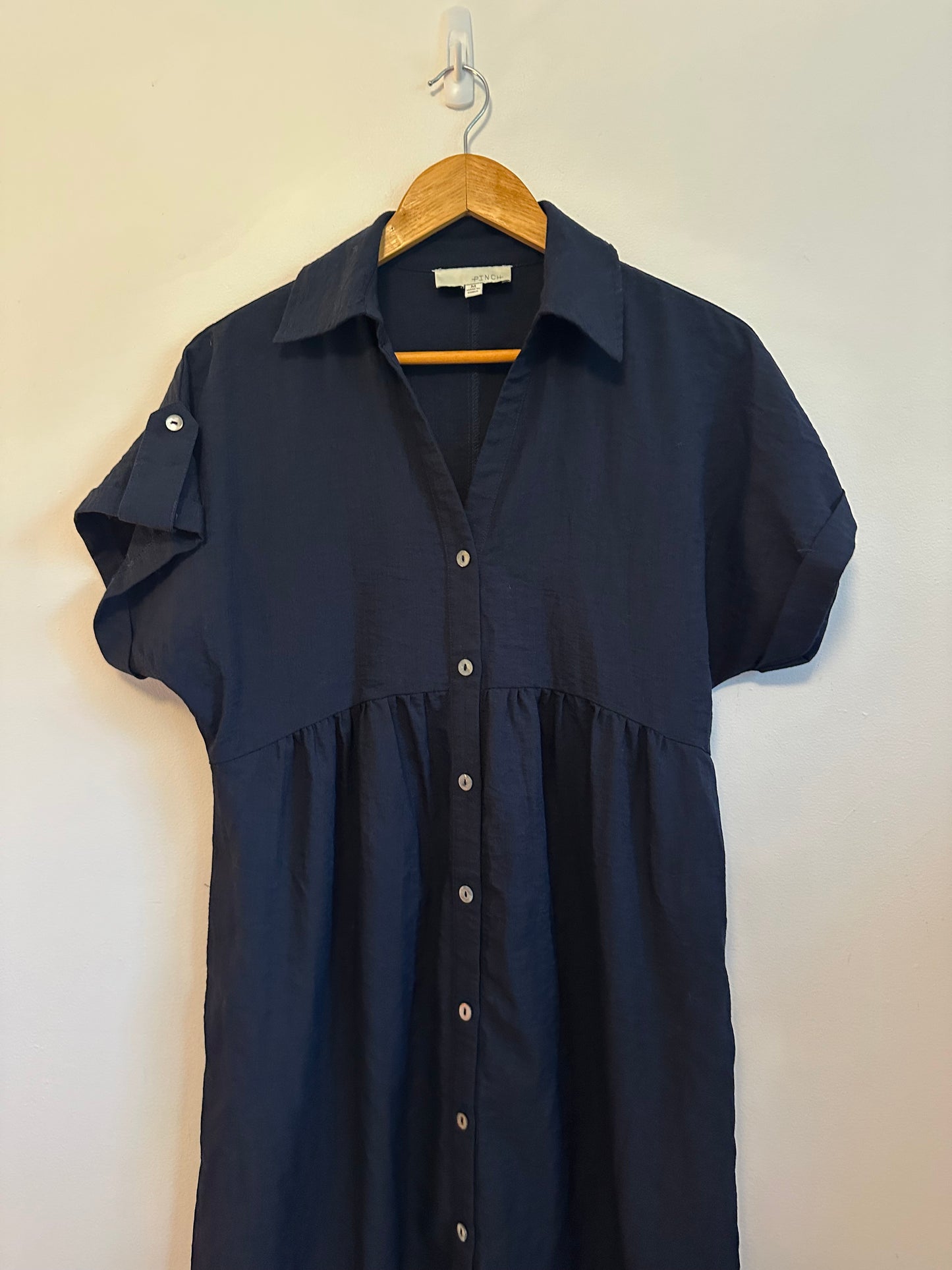Pinch Navy Blue Button Front Midi Babydoll Short Sleeve Dress| Size Medium
