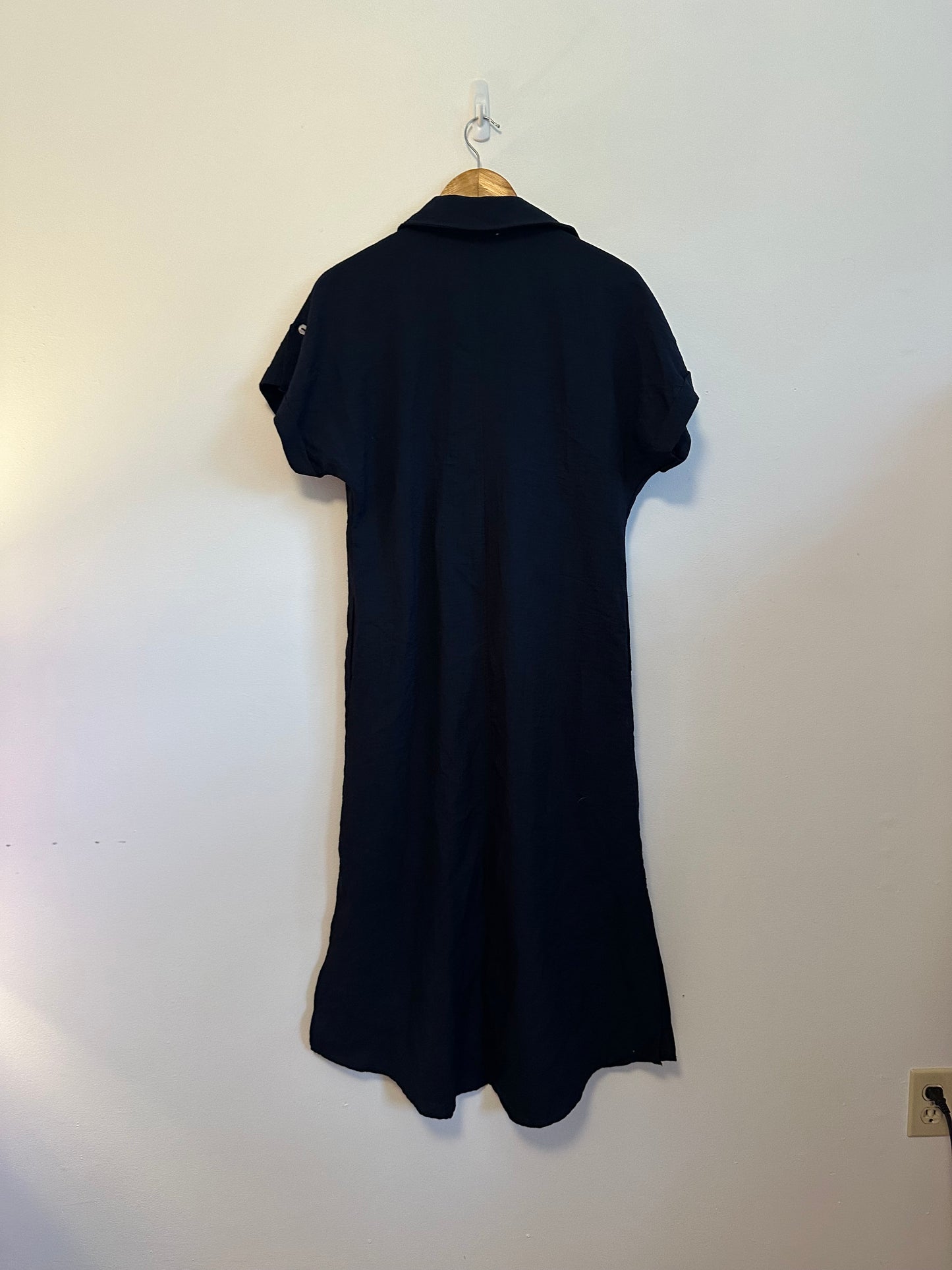 Pinch Navy Blue Button Front Midi Babydoll Short Sleeve Dress| Size Medium