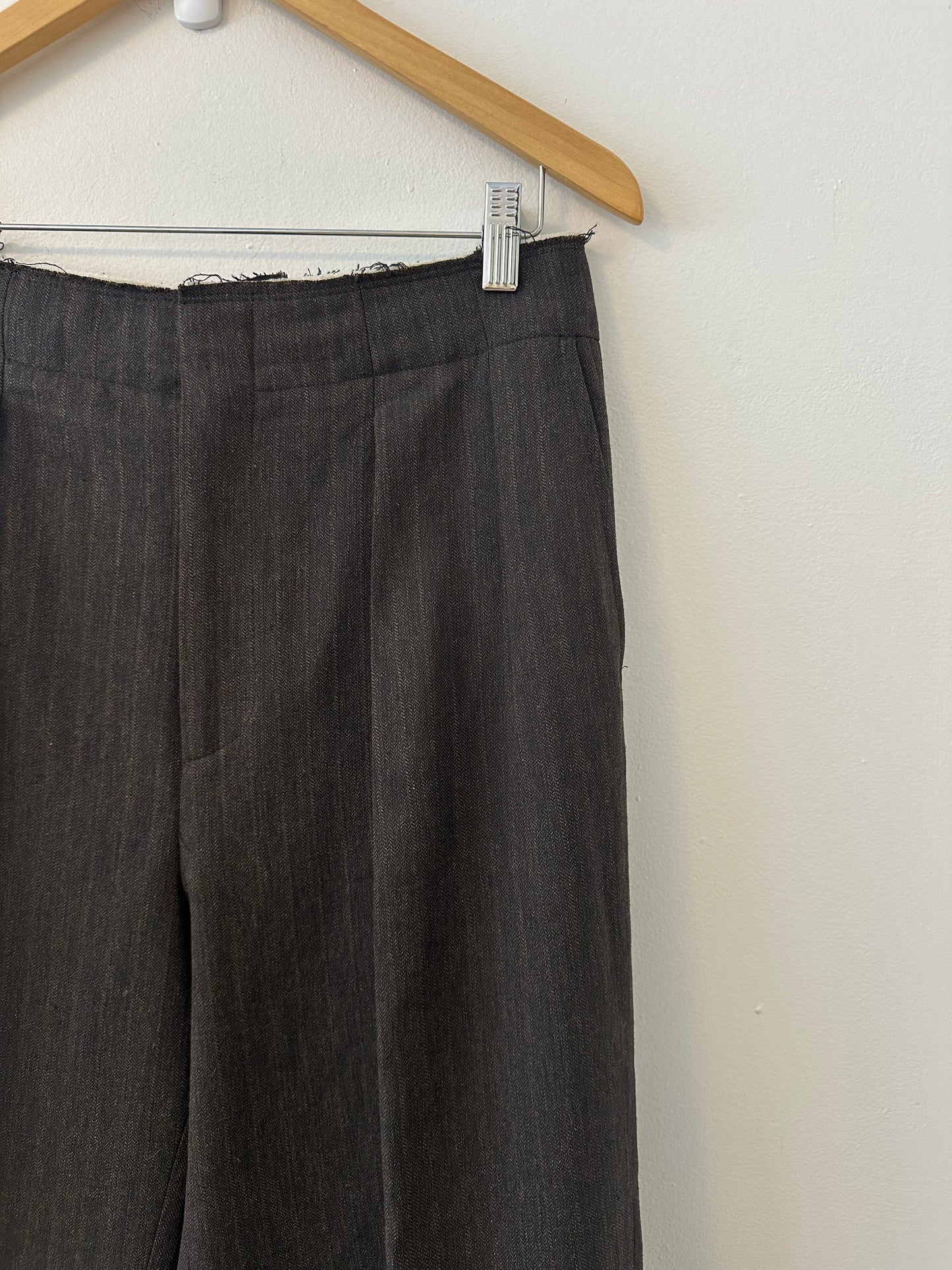 Zara Wide Leg Cotton Blend Cuffed Trousers with Raw Edge Waistband | Small