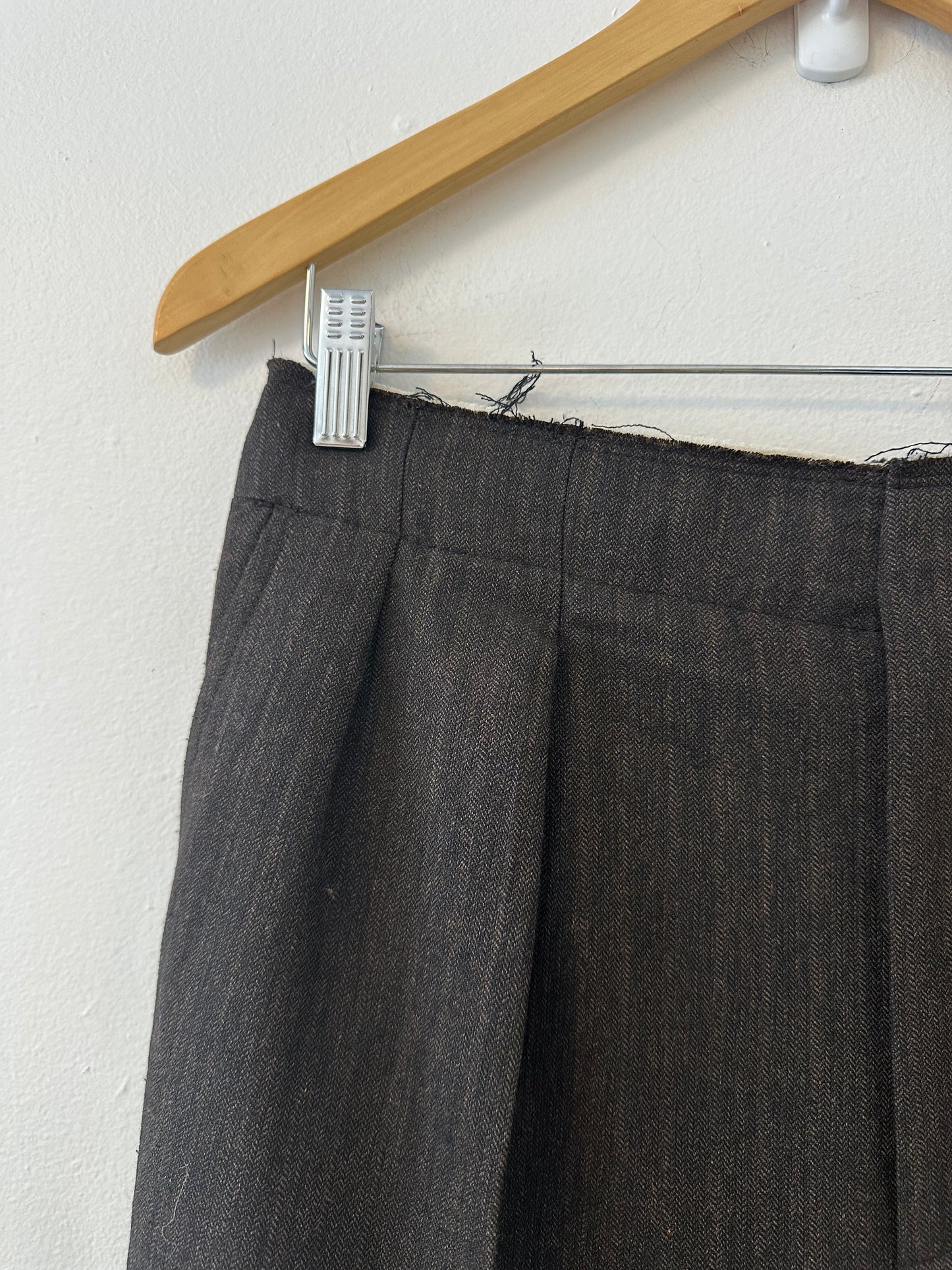 Zara Wide Leg Cotton Blend Cuffed Trousers with Raw Edge Waistband | Small