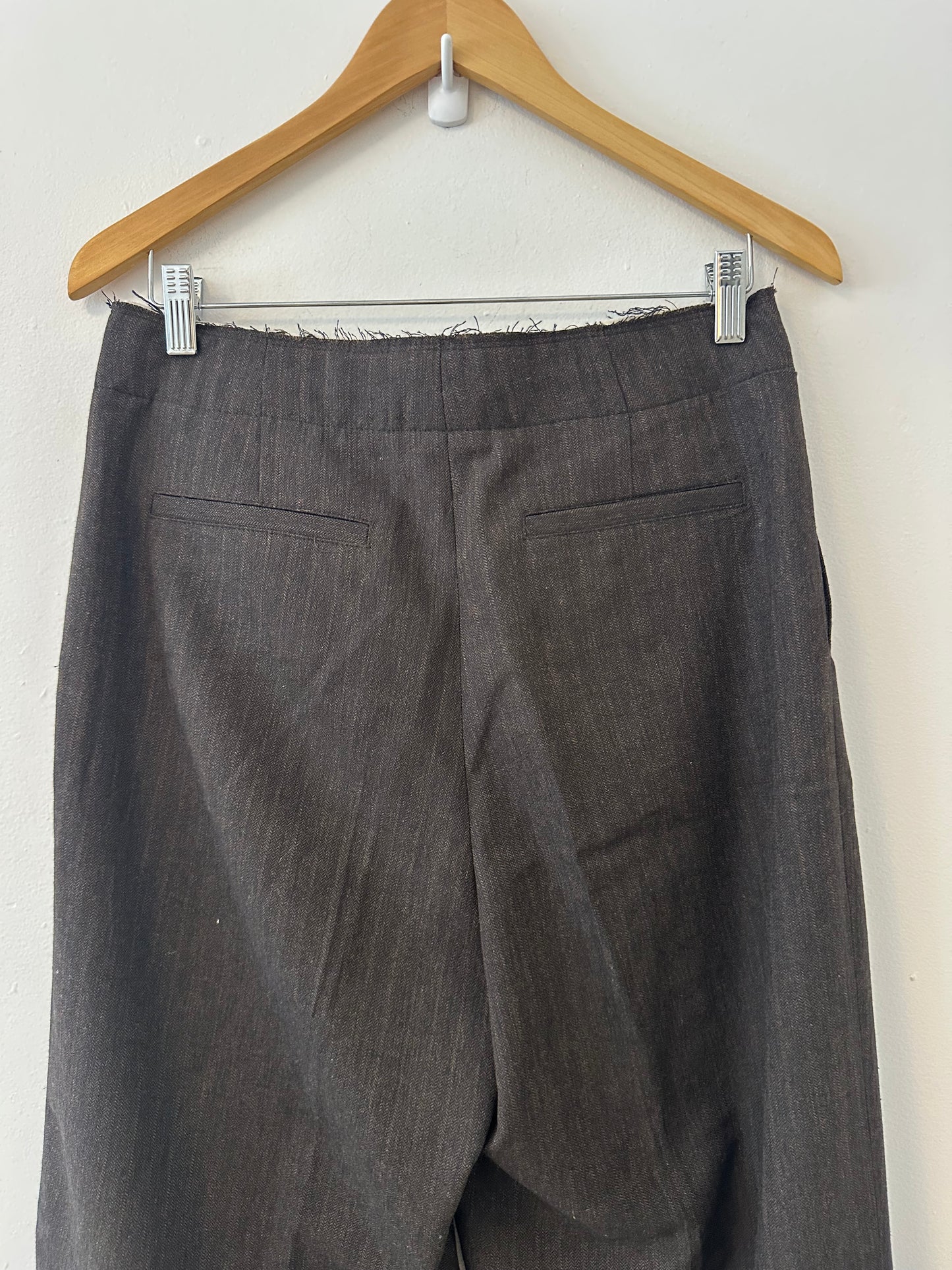 Zara Wide Leg Cotton Blend Cuffed Trousers with Raw Edge Waistband | Small