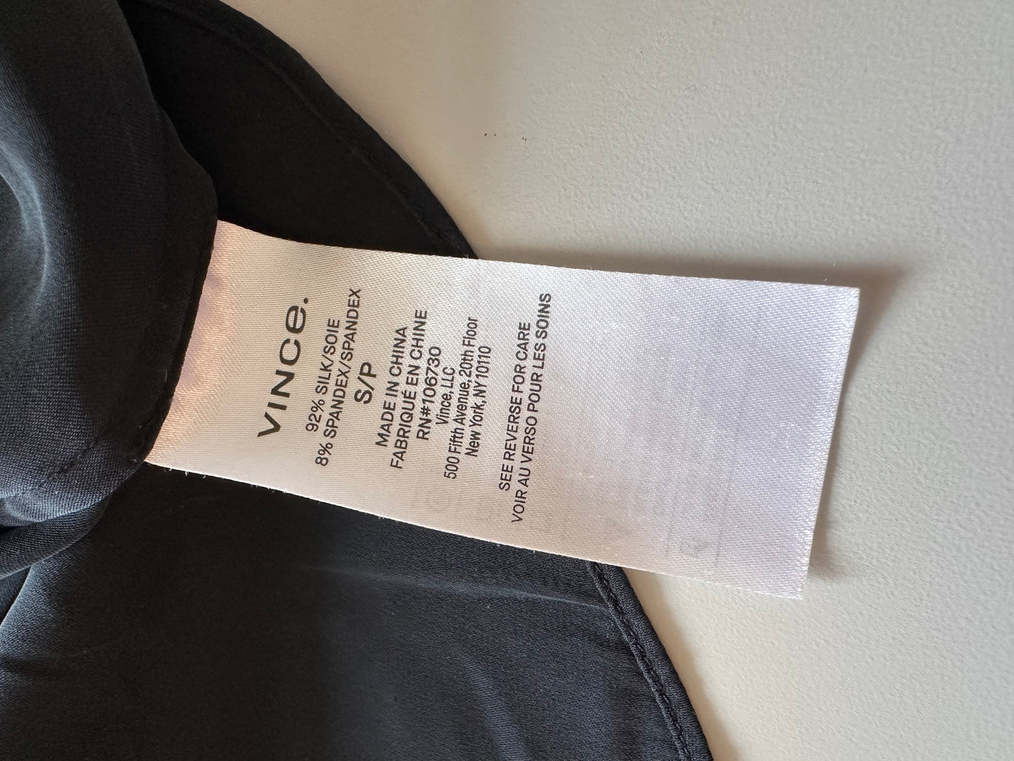 Vince Black Silk Blend V-Neck Short Sleeve Shirt | Size Small