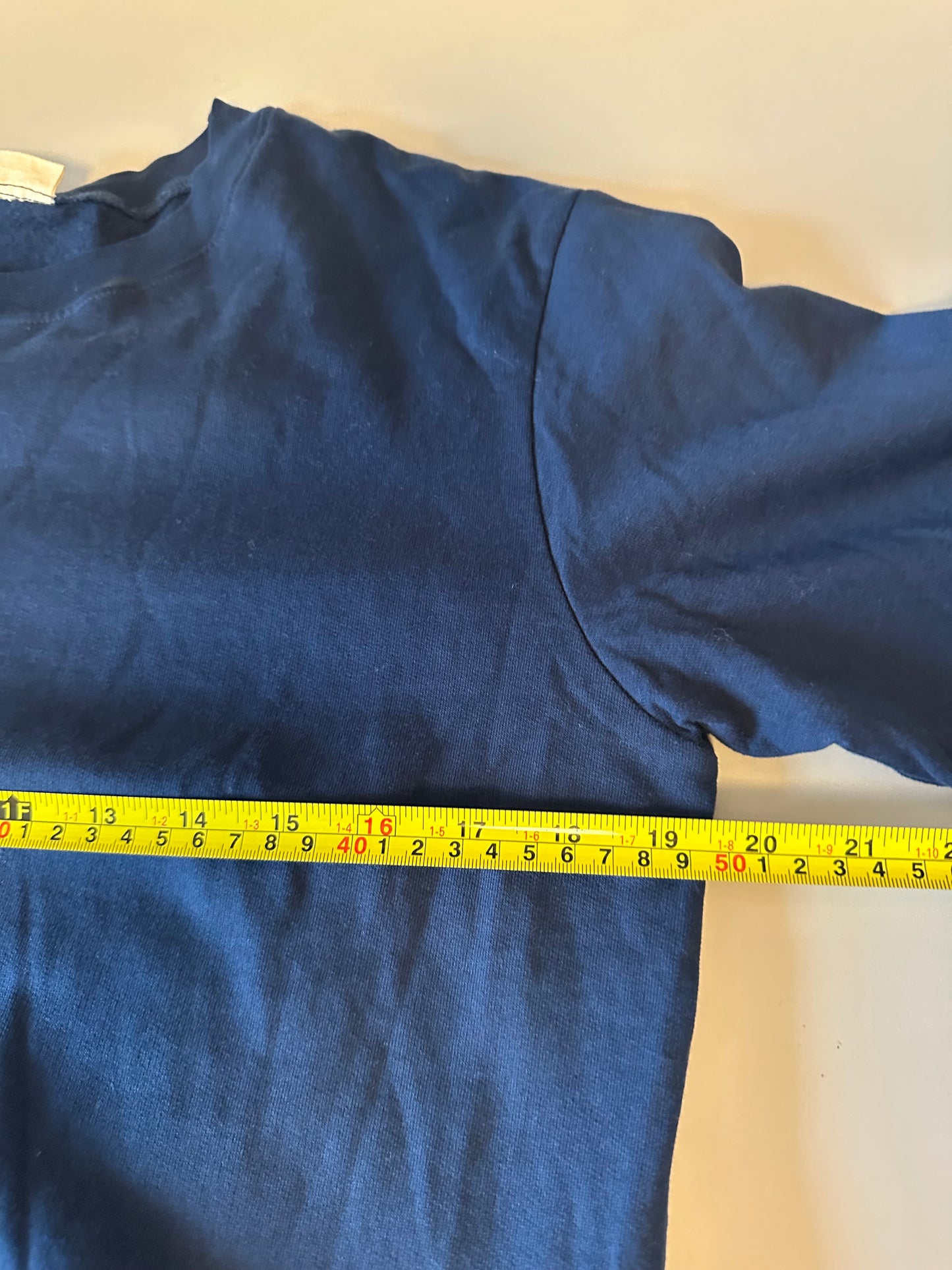LAKE Navy Blue Striped Trim Cotton Fleece Sweatshirt | Size Small