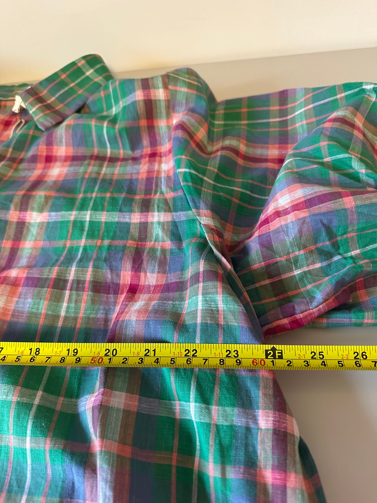 NWT BiBi Plaid V-Neck Oversized Top in Green and Pink  Cotton | Size Medium