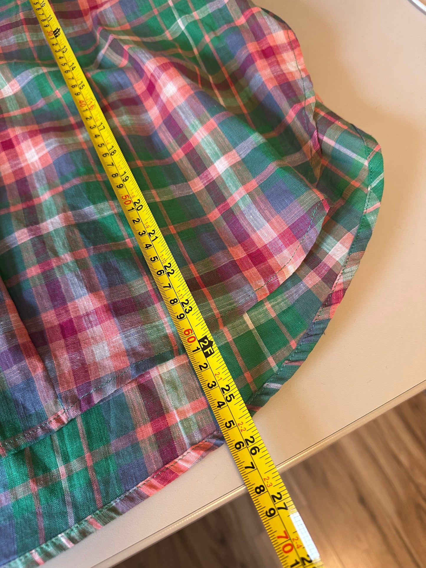 NWT BiBi Plaid V-Neck Oversized Top in Green and Pink  Cotton | Size Medium