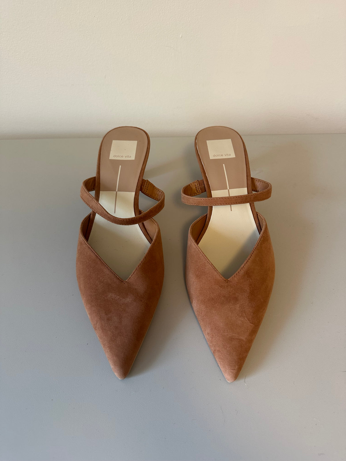 Dolce Vita Cognac Brown Suede Pointed Toe Mules | Size 9