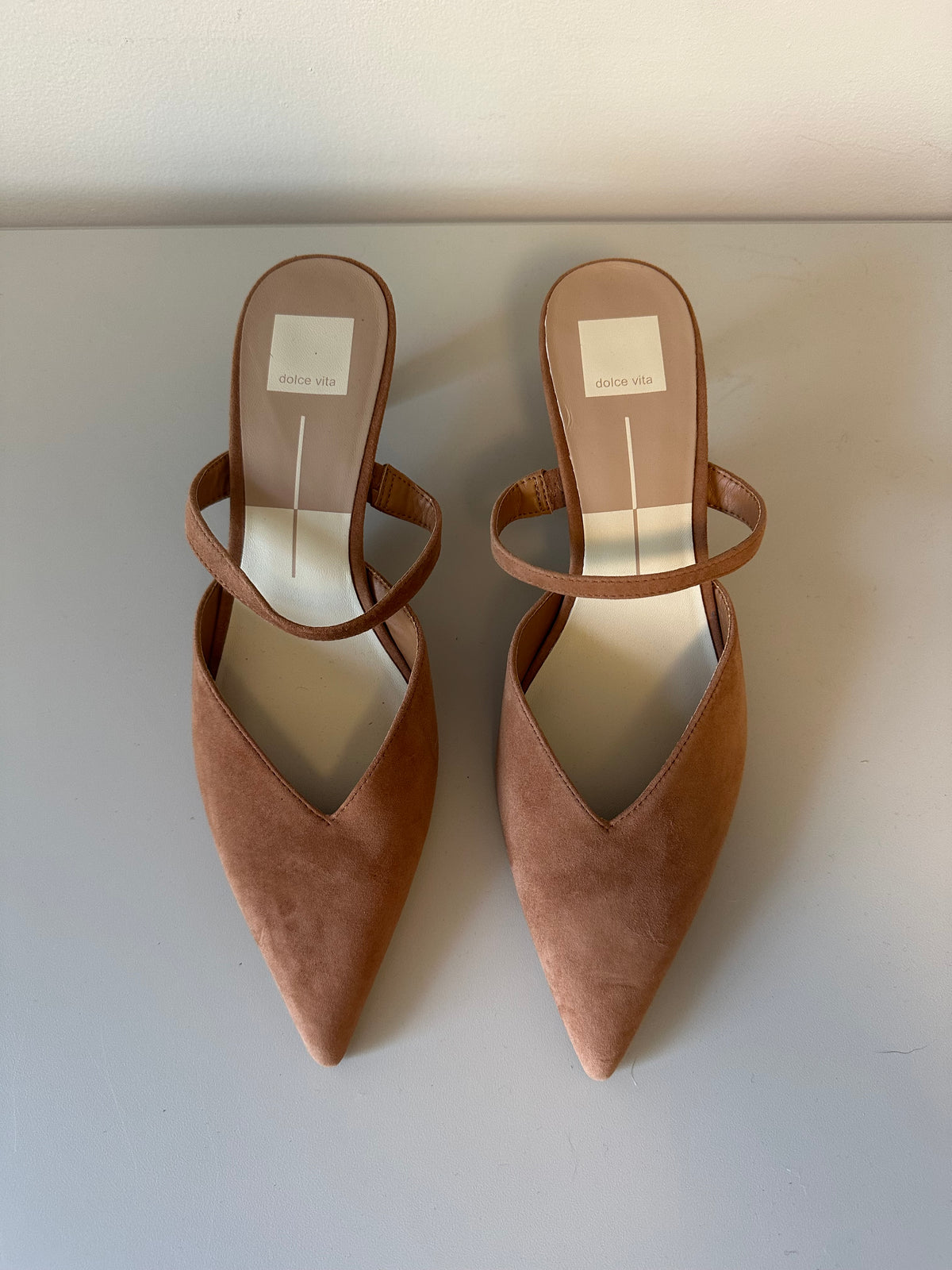 Dolce Vita Cognac Brown Suede Pointed Toe Mules | Size 9