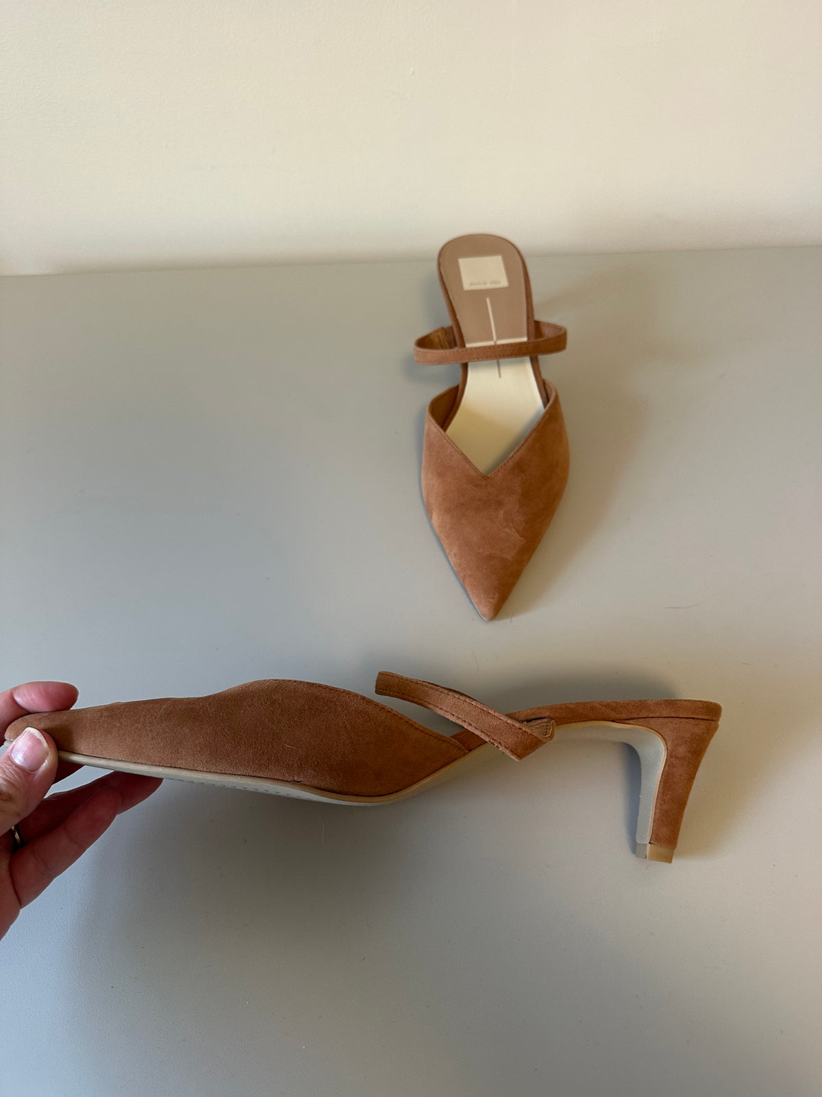 Dolce Vita Cognac Brown Suede Pointed Toe Mules | Size 9