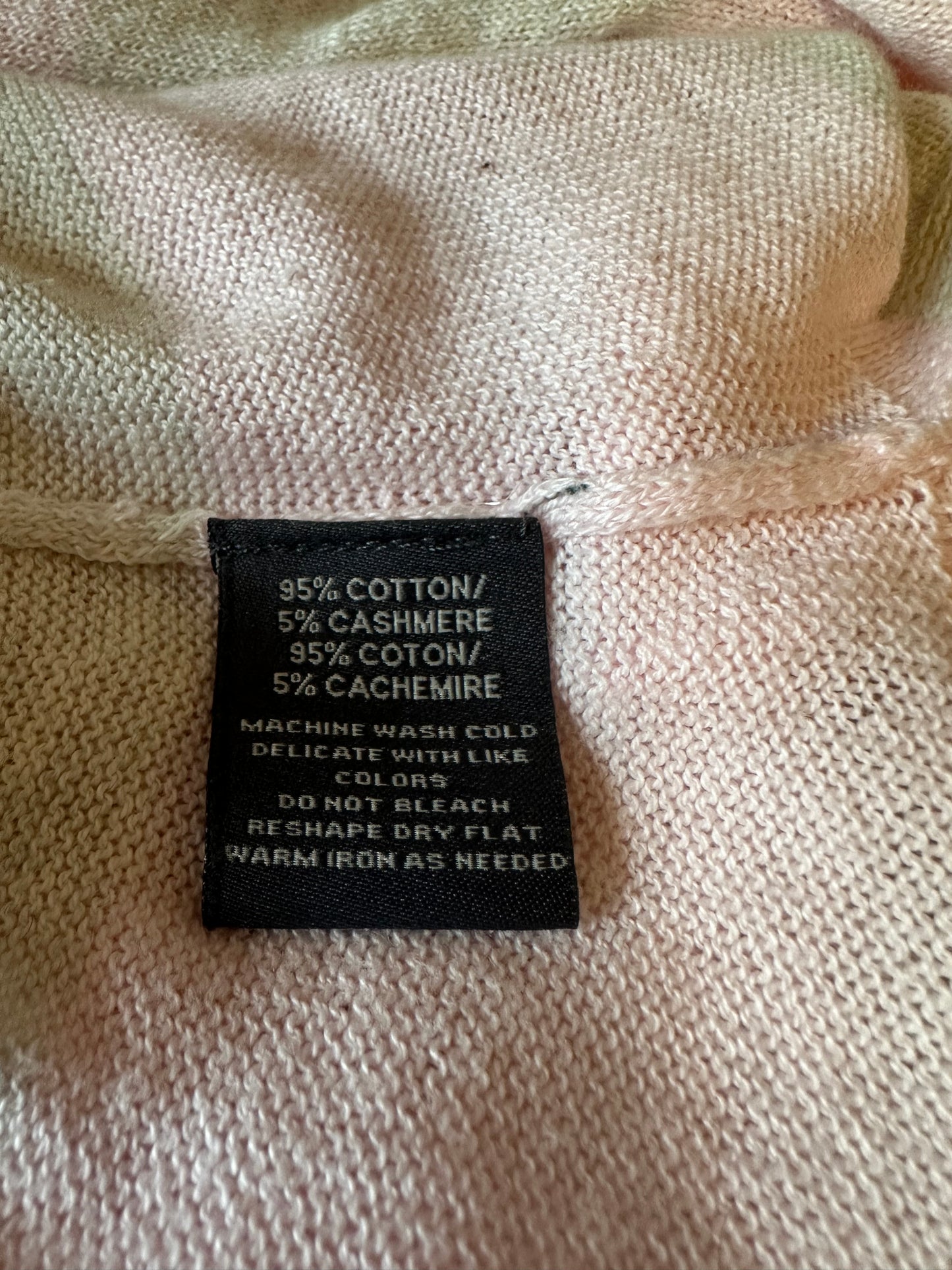 Caroline Grace Pink and Gray Striped Cotton Cashmere Open Front Cardigan | Size Small